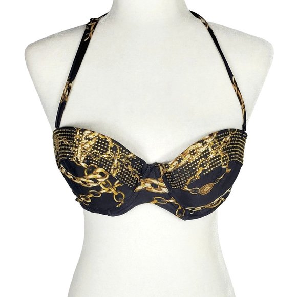 Kardashian Kollection Black Chain Print Bikini Top Women's Medium - Picture 1 of 12